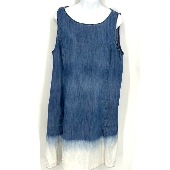 J. Jill Denim Dip Dye Sleeveless Dress Ombre Blue White 100% Cotton Size L - Picture 2 of 9